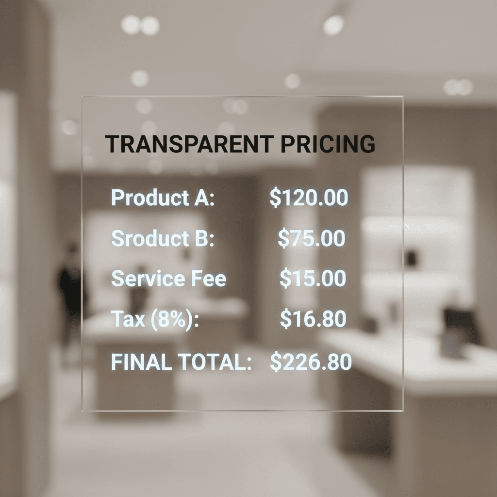 Clear transparent pricing display