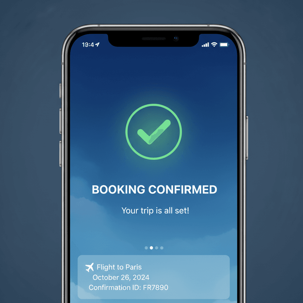 Instant booking confirmation on mobile device