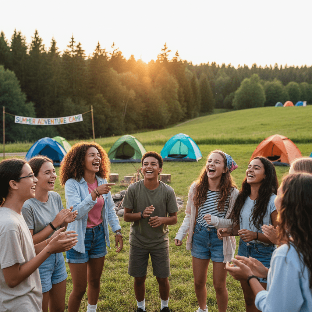 Teenagers enjoying summer camp together outdoors