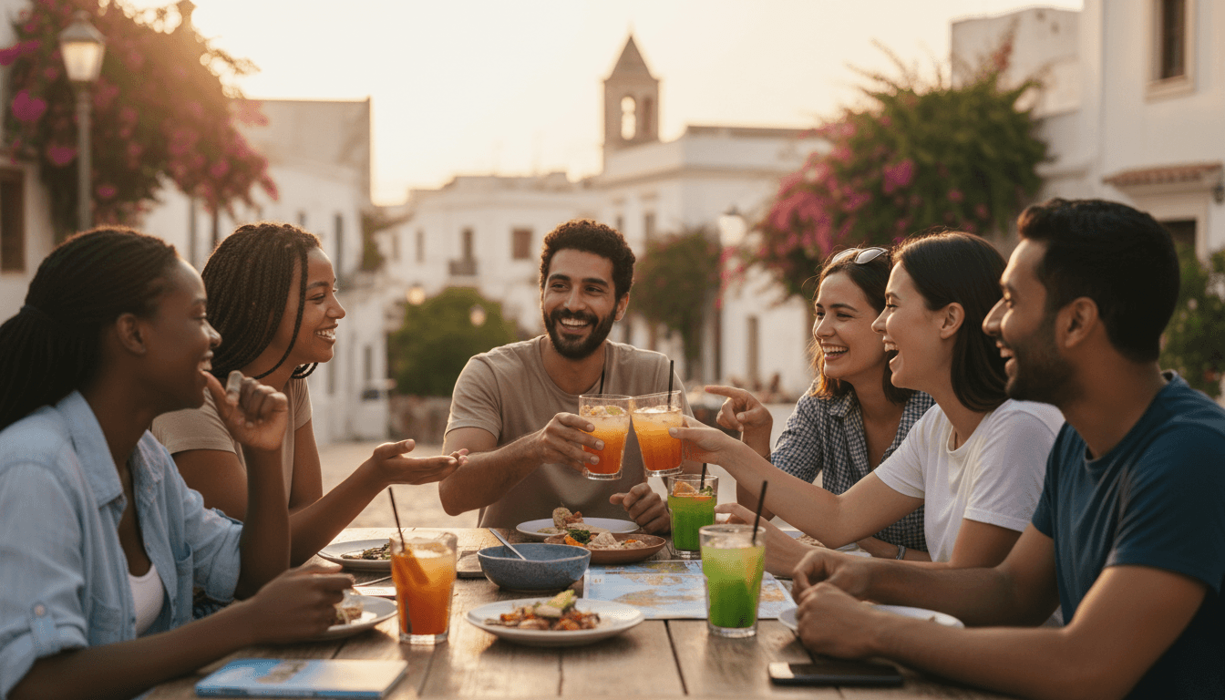 Group of young travelers enjoying time together outdoors